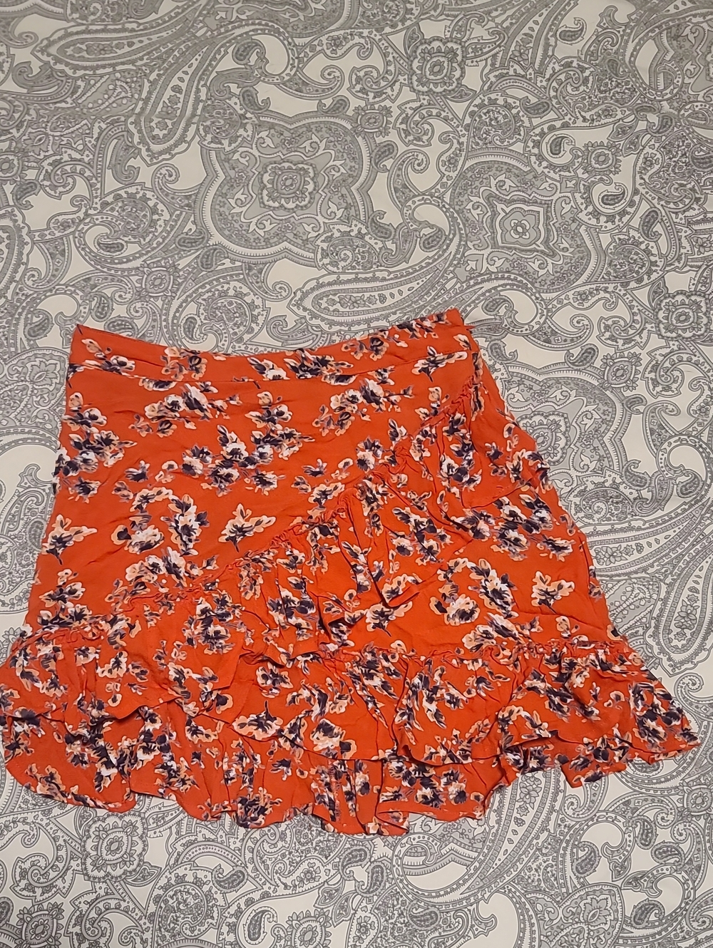 Topshop PETITE Coral Orange Floral Ruffle Mini Skirt